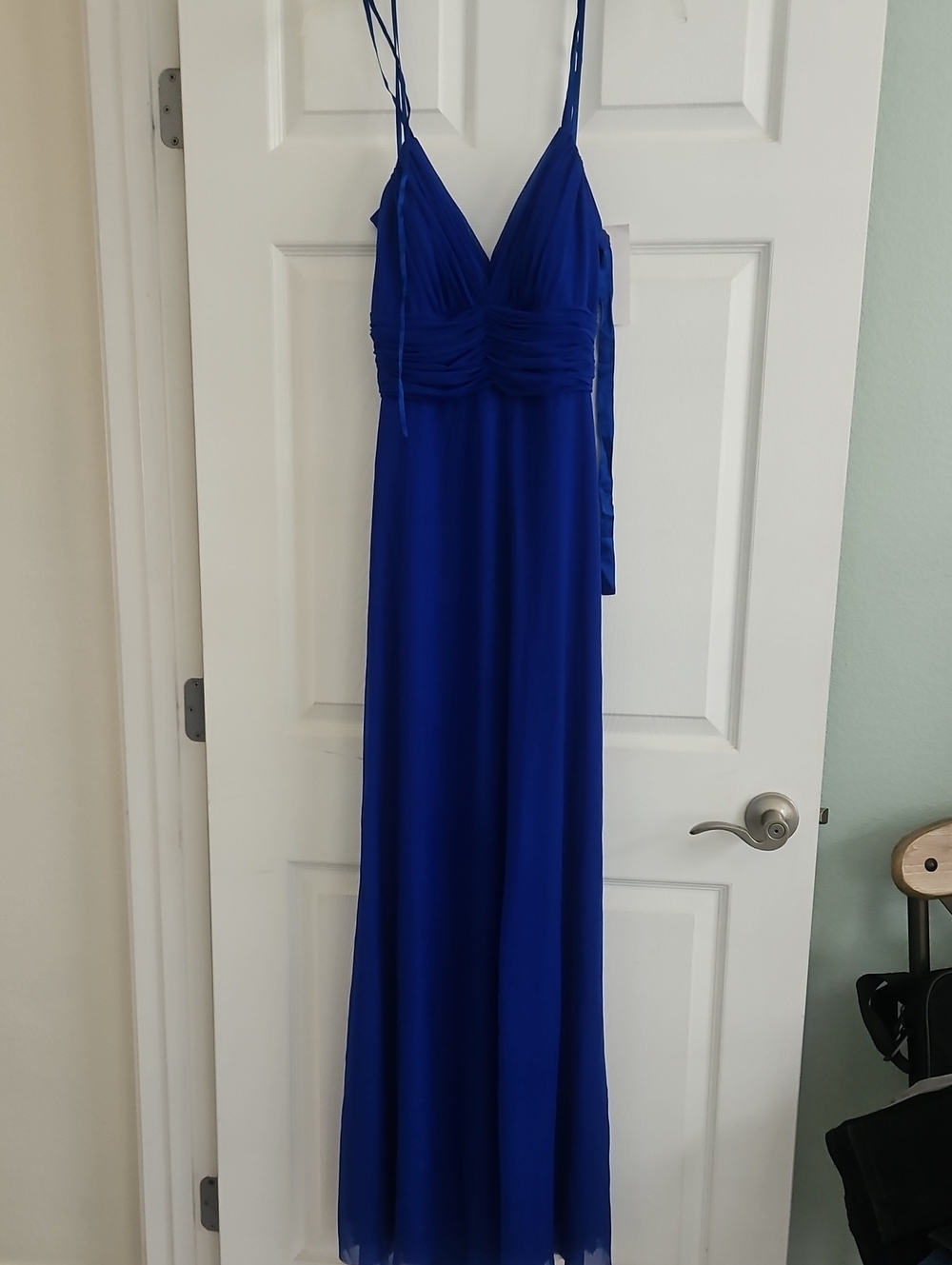 OC by Oleg Cassini Cobalt Blue Spaghetti-Strap Maxi Gown